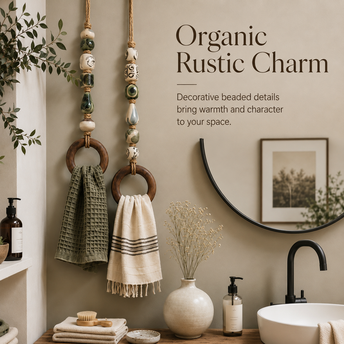 🧺✨ Decorative Beaded Towel Hanger – Rustic Charm & Easy Kitchen Decor 🤎🏡