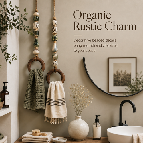🧺✨ Decorative Beaded Towel Hanger – Rustic Charm & Easy Kitchen Decor 🤎🏡
