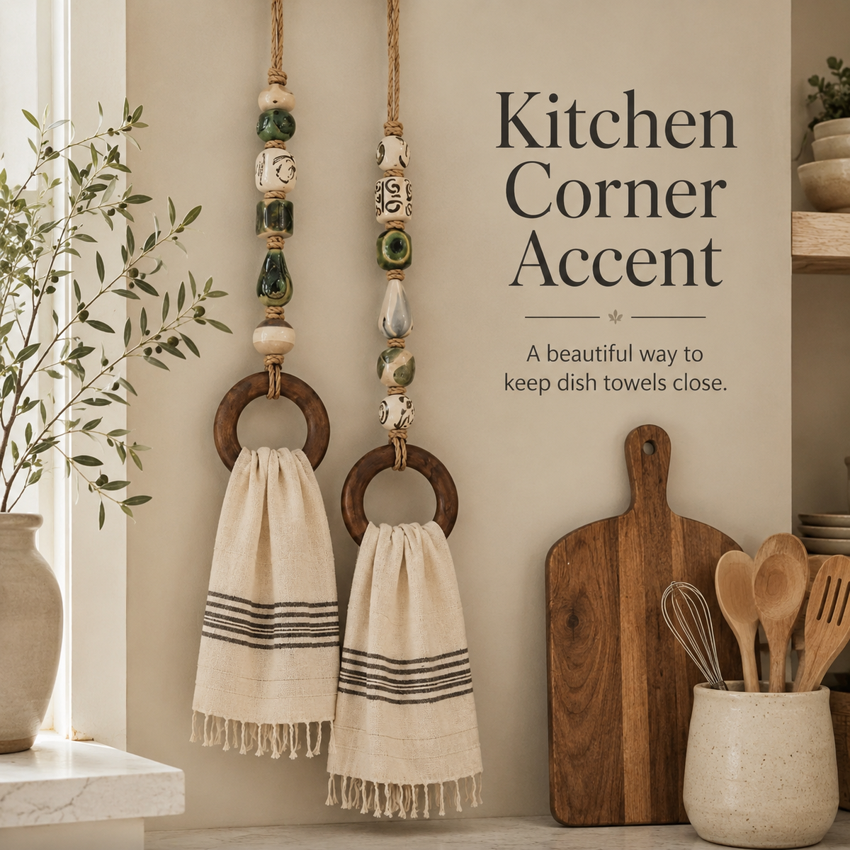 🧺✨ Decorative Beaded Towel Hanger – Rustic Charm & Easy Kitchen Decor 🤎🏡