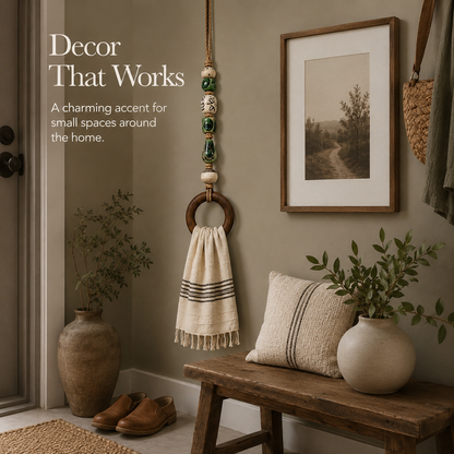 🧺✨ Decorative Beaded Towel Hanger – Rustic Charm & Easy Kitchen Decor 🤎🏡