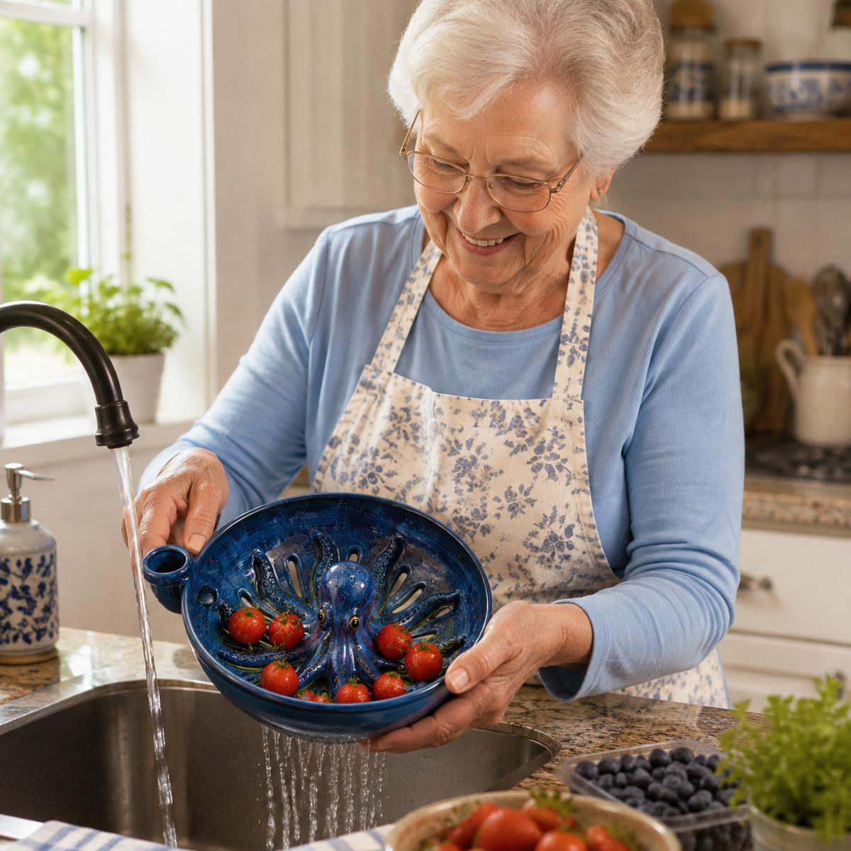 Bold Indigo Octopus Berry Colander