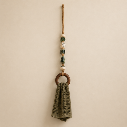 🧺✨ Decorative Beaded Towel Hanger – Rustic Charm & Easy Kitchen Decor 🤎🏡