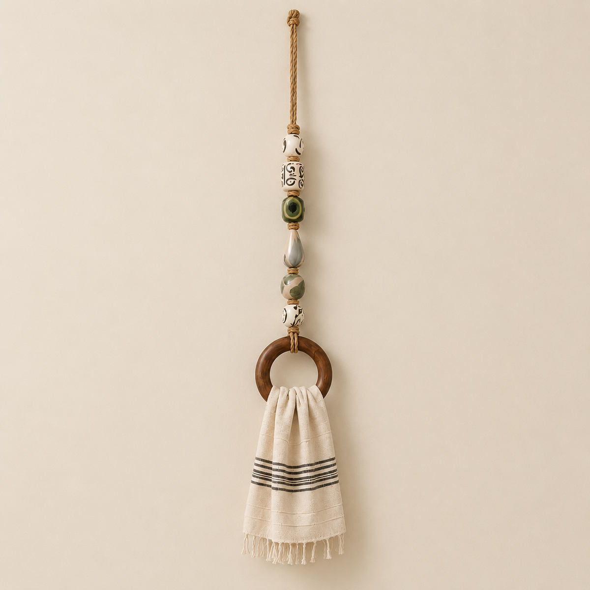 🧺✨ Decorative Beaded Towel Hanger – Rustic Charm & Easy Kitchen Decor 🤎🏡