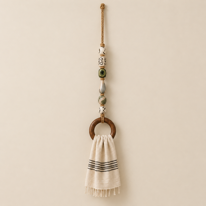 🧺✨ Decorative Beaded Towel Hanger – Rustic Charm & Easy Kitchen Decor 🤎🏡