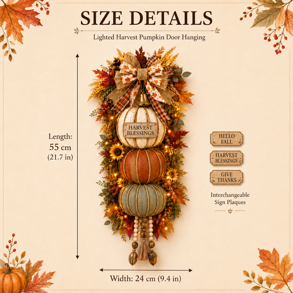 🎁 Last Day 50% OFF✨-🎄Lighted Stacked Pumpkin Fall Door Decorfor Cozy Autumn Home Entryway Charm 🍂