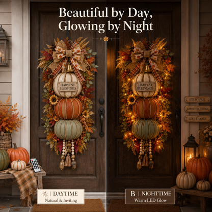 🎁 Last Day 50% OFF✨-🎄Lighted Stacked Pumpkin Fall Door Decorfor Cozy Autumn Home Entryway Charm 🍂
